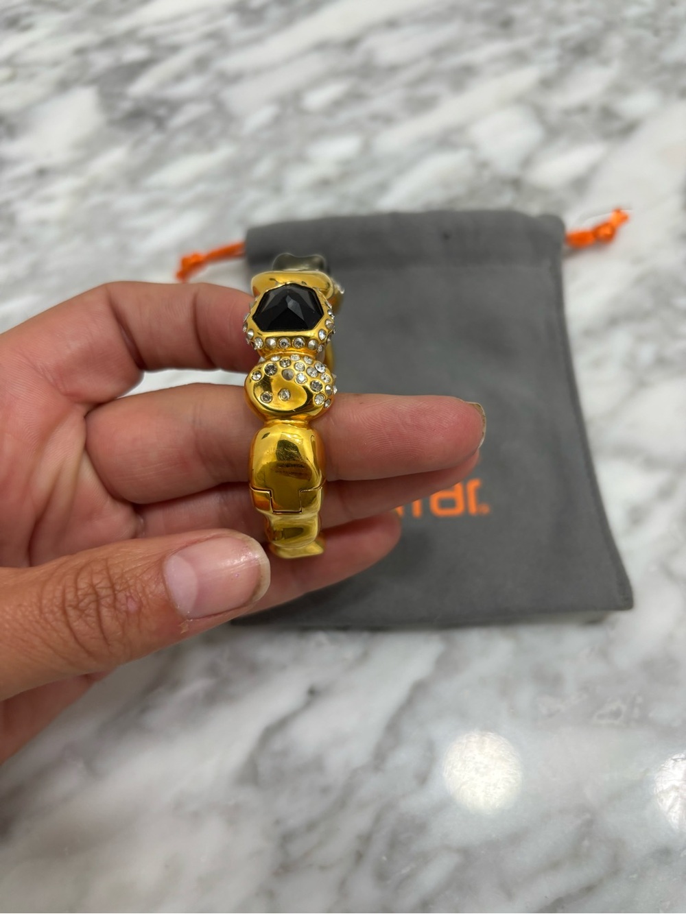 Alexis Bittar Gold-tone Crystal and Hematite Cuff Bracelet - Picture 5 of 7
